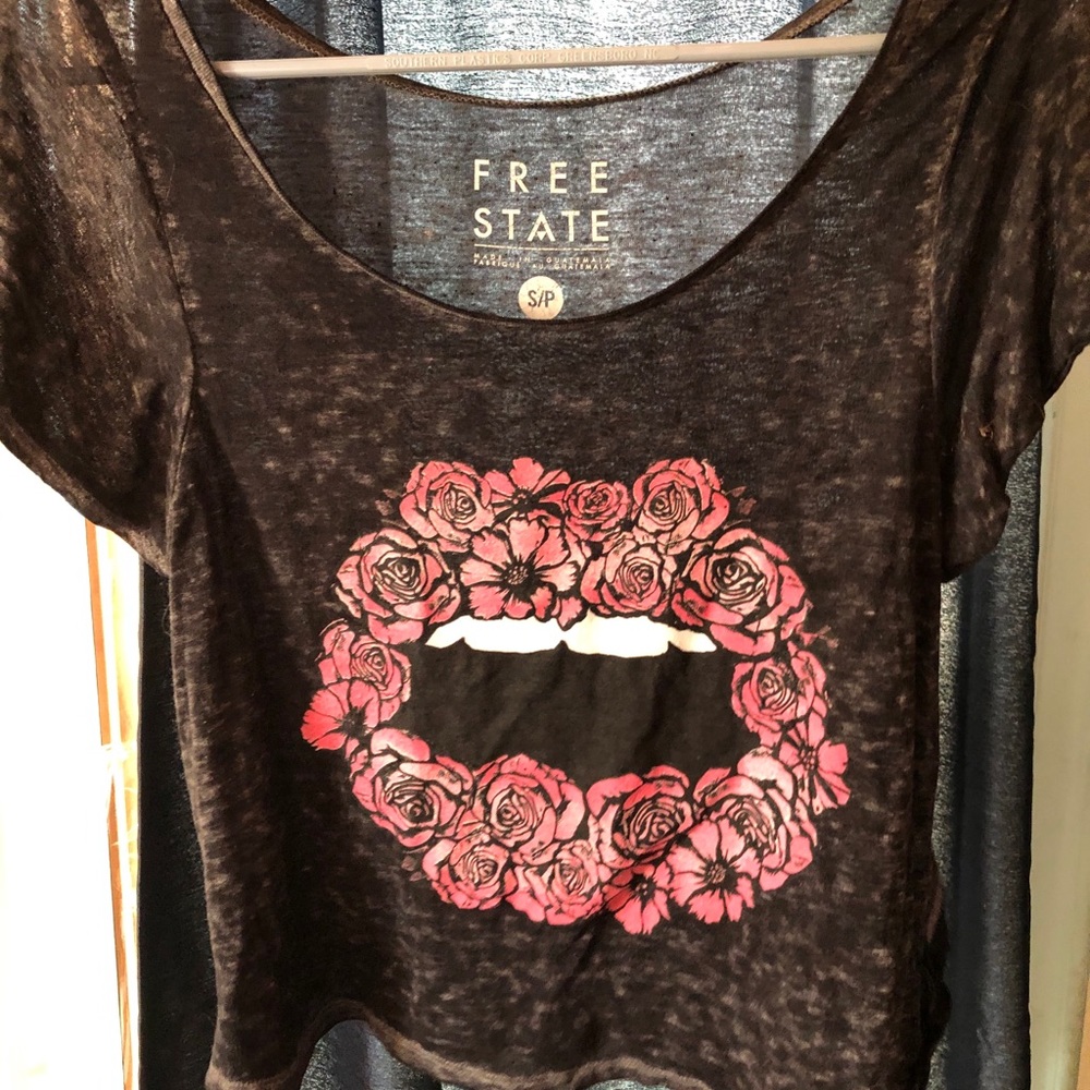 Free State Crop Top Flowered Lip Print